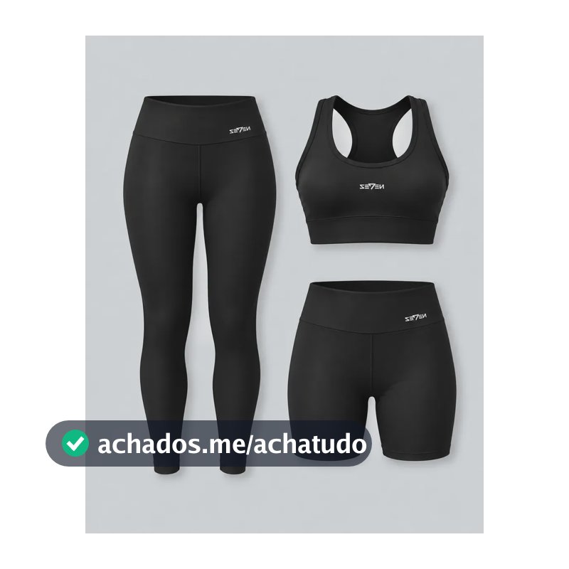 Kit Conjunto Feminino Fitness Top Nadador + Legging + Short Preto Gg