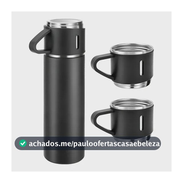 500ml Caneca Kit Garrafa Térmica Vacuum Bottle Inox + 3 Xíca