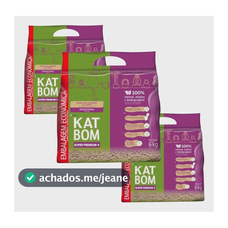 3 Katbom Tradicional Granulado Sanitário Para Gatos - 6 Kg
