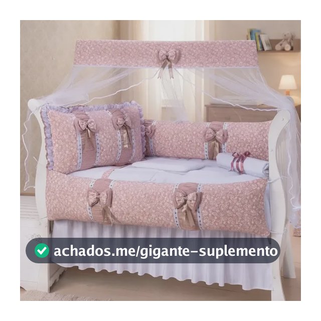 Jogo Berço Protetor Menina Rosa Essencial 11 Peças Americano Doce Encanto  - Rosa Velho Com Branco