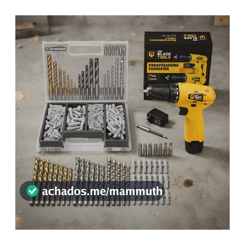 Parafusadeira A Bateria 12v Bivolt 350 Rpm E Jogo 300 Pçs Amarelo 110v/220v 60
