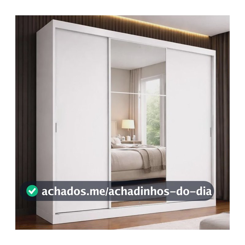 Guarda-roupa Casal 3 Portas De Correr Com Espelho Milano Branco