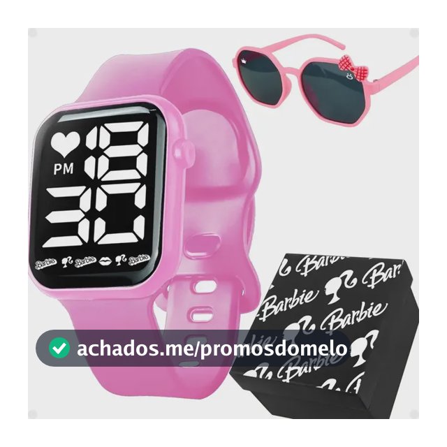 Relogio Digital Rosa Infantil + Oculos Uv Proteção + Caixa Rosa