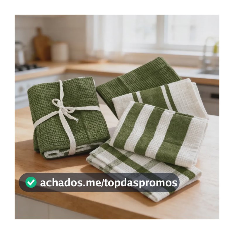 Kit 4 Panos De Prato Copa Algodão 60x40cm- Verde Atoalhado Verde E Branco Listras