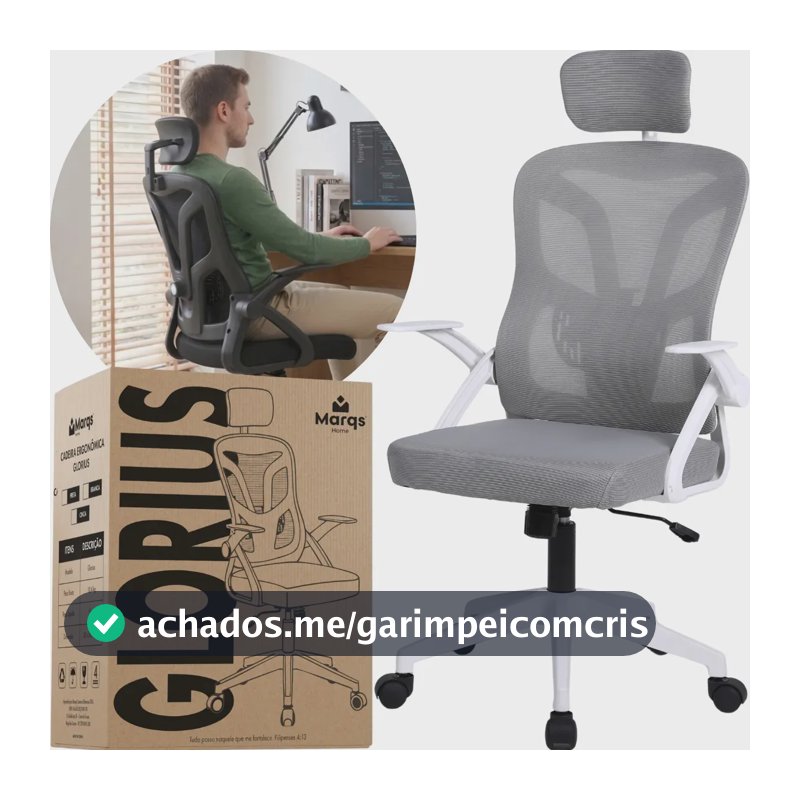 Cadeira De Escritorio Ergonomica Nr17 Glorious Marqs Home Giratoria Resistente Reforçada 180kg Confortavel Reuniao Mesh Cinza