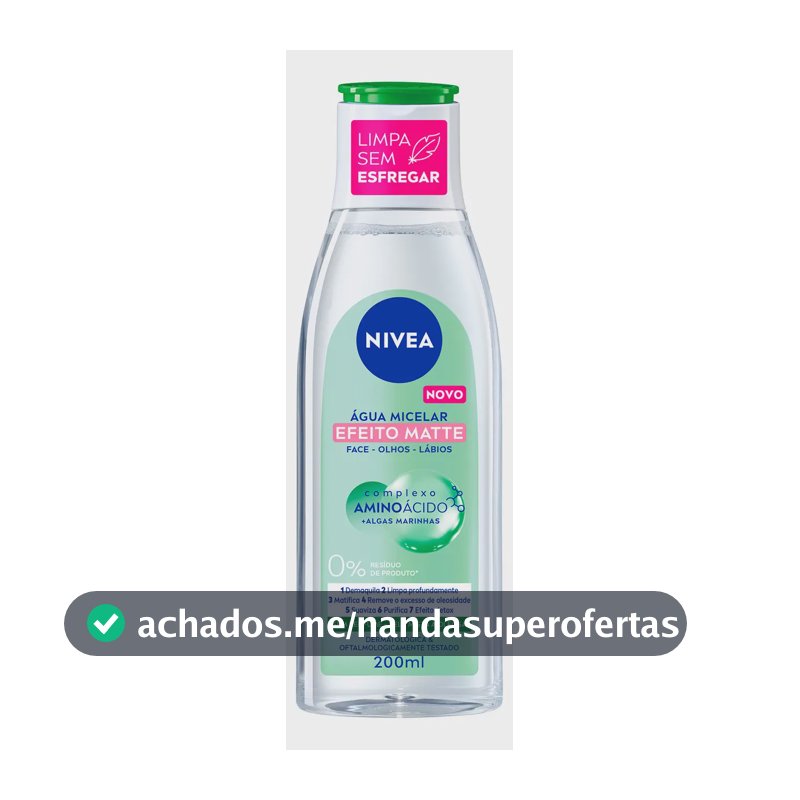 NIVEA Água Micelar Solução de Limpeza 7 em 1 Efeito Matte 200ml, Demaquila, Limpa Profundamente, Controla Oleosidade, Cuidado Facial, Pele Mista e Oleosa