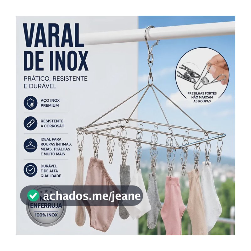 Varal De Roupas Íntima De Aço Inox Multiuso 20 Prendedores Prata/inox