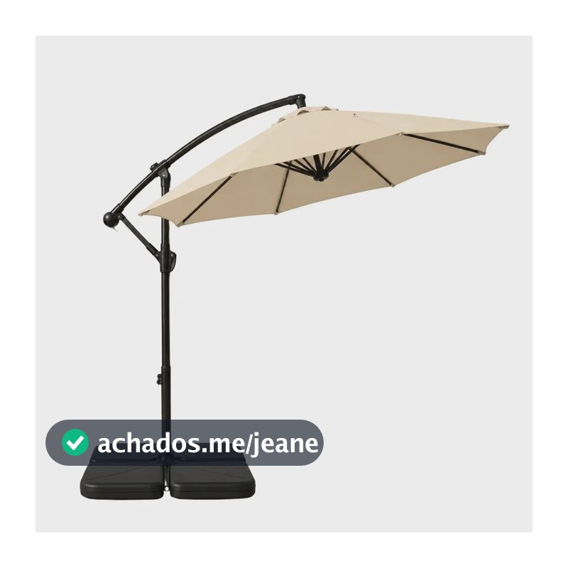 Ombrelone Guarda Sol 3m Articulado Com Base 60l Praia Piscina Jardim Manivela Lateral Bege Liso