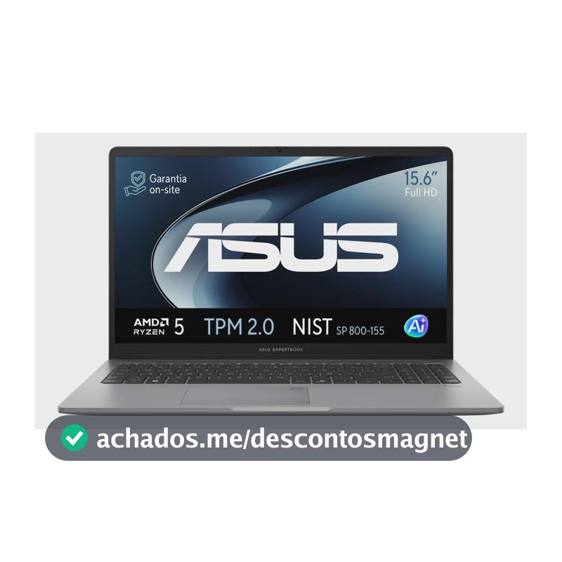 Notebook ASUS ExpertBook P1 (PM1503CDA), RYZEN 5, 8GB RAM, 512GB SSD, W11 Home, Tela 15.6' FHD IPS, Misty Grey - Garantia on-site de 3 anos