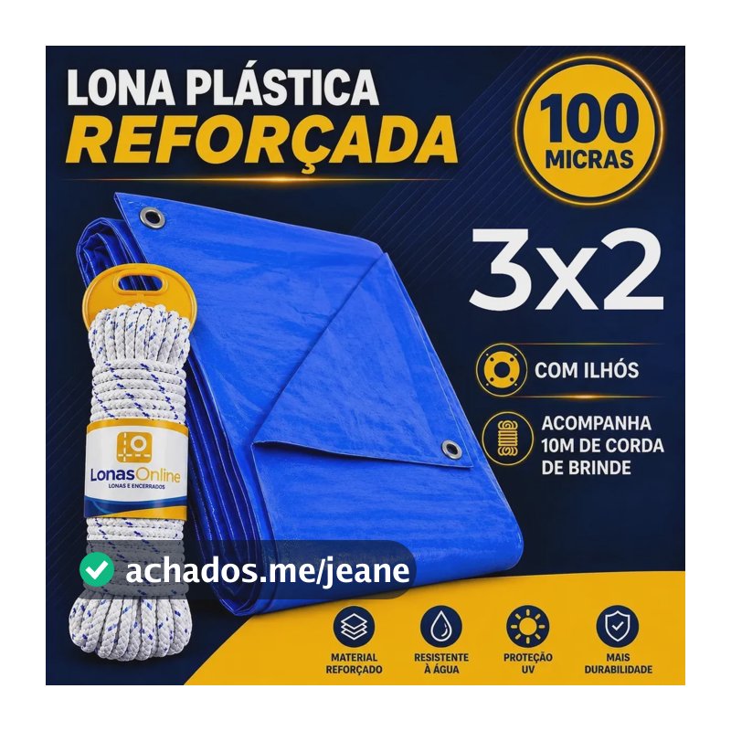 Lona Plástica Azul 3x2 Com Corda Impermeável Reforçada