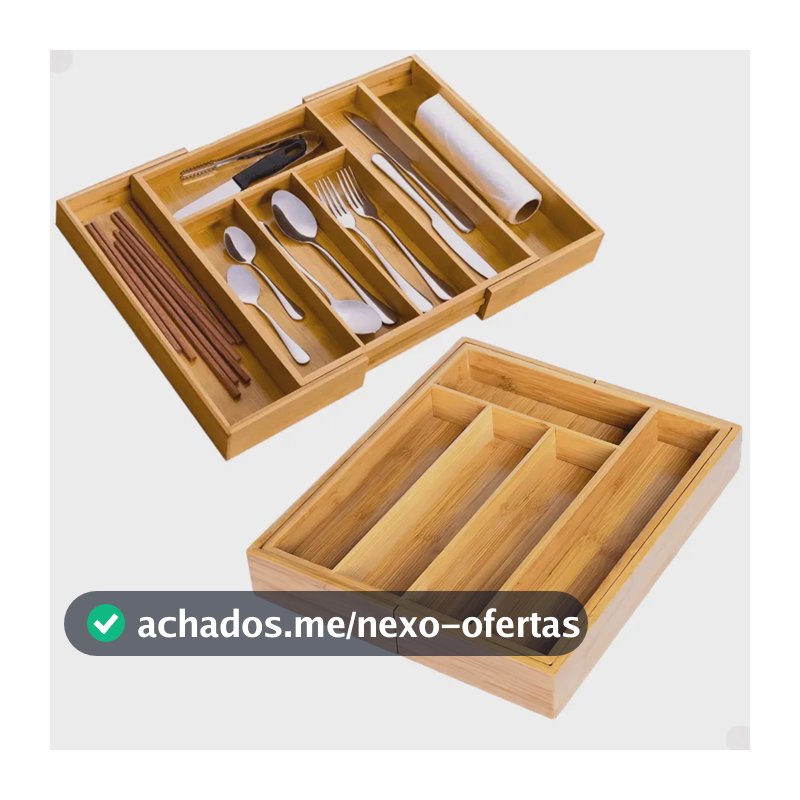 Organizador de Talheres de Madeira MDF Extensível com 7 Divisórias para Gaveta