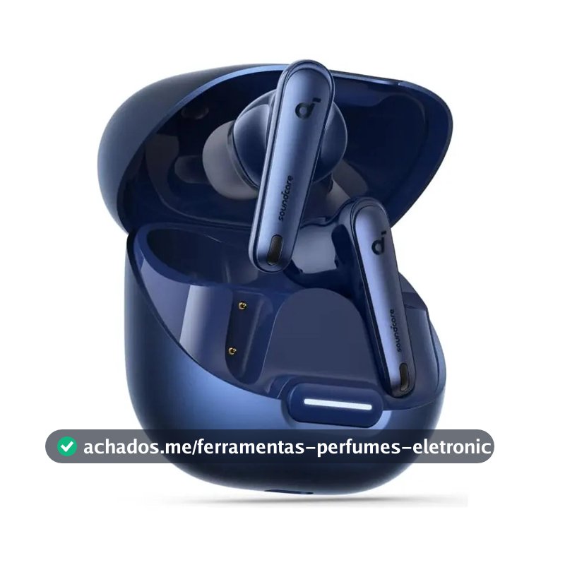 Fone de Ouvido Soundcore da Anker Liberty 4 NC ANC Redução de Ruído 98,5% Cancelamento Adaptativo Bluetooth 5.3 Multiponto Cor Azul Drivers de 11mm Áudio Hi-Res 50h de Bateria Carga Sem Fio