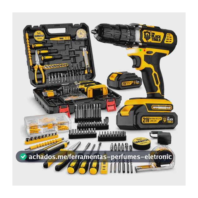 Parafusadeira Furadeira Bivolt À Bateria 21v + Kit 134 Peças
