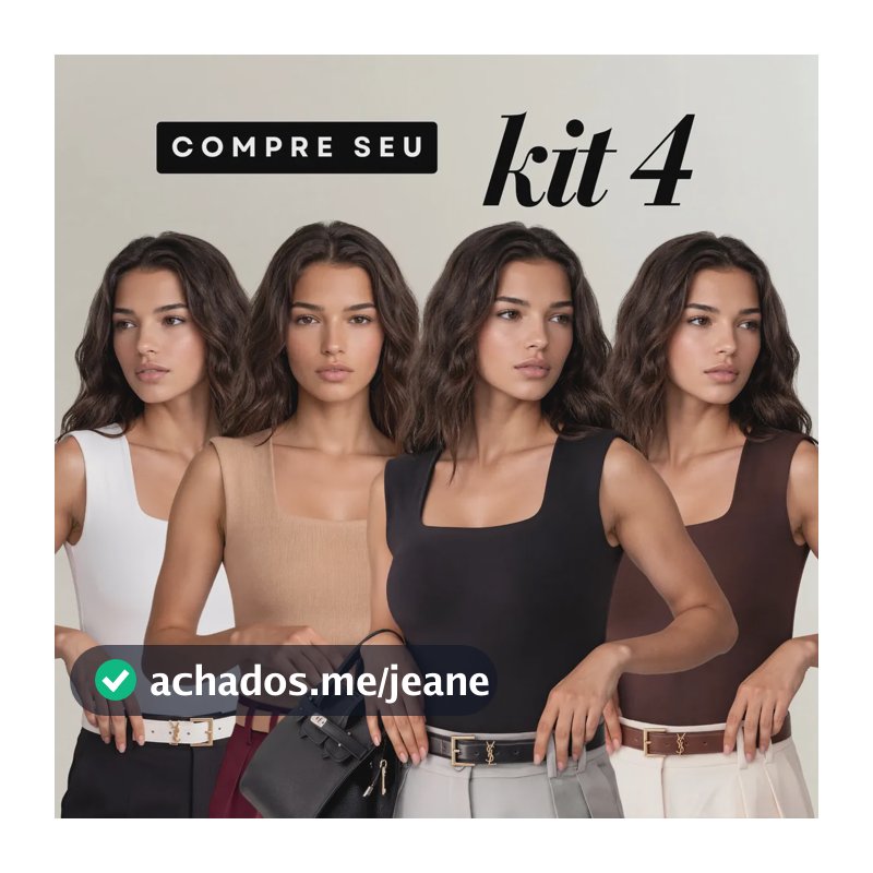 Kit 4 Blusas Regata Feminina Decote Quadrado Alça Grossa Kit 4 - Preto, Branco, Marrom E Nude M/g (36/40)