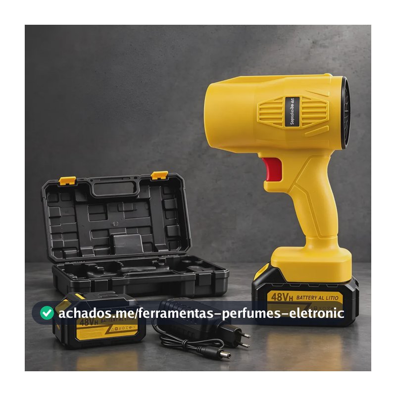 Soprador Sem Fio 48v 2 Baterias Portátil Limpeza Folhas Amarelo 127/220v