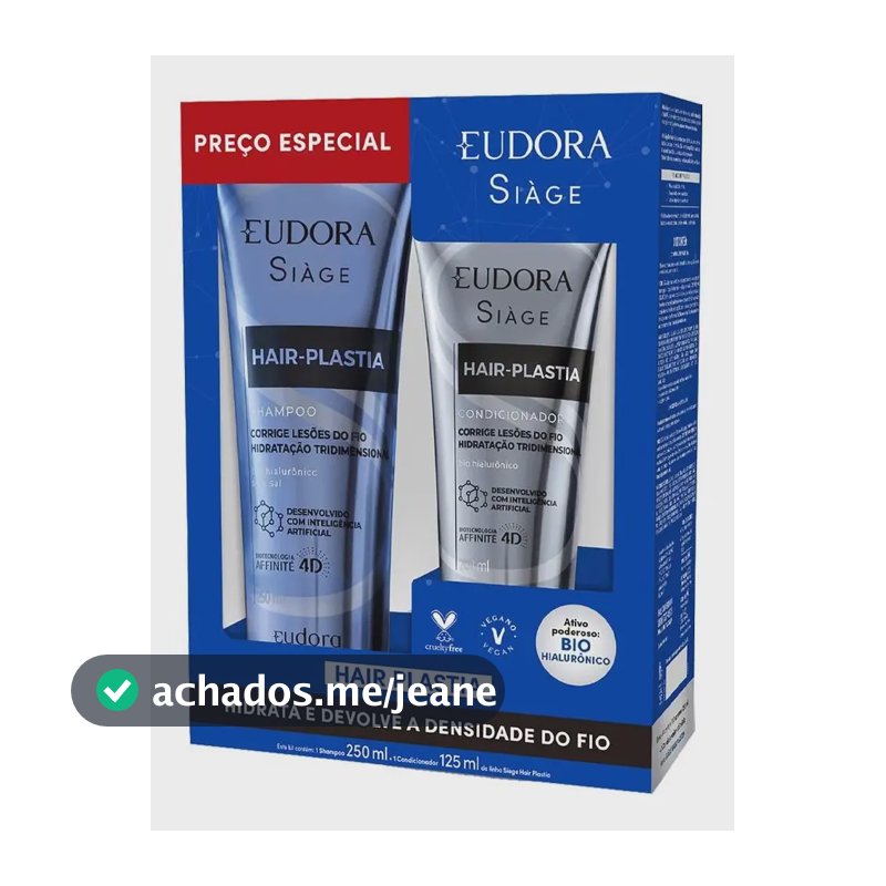 Kit Siàge Eudora Hair Plastia Shampoo 250ml E Condicionador 125ml