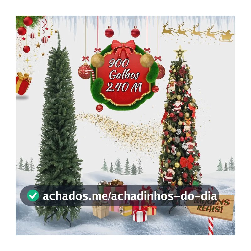 Árvore Natal Slim 2,40m 900 Galhos Pinheiro Tradicional Fina Luxo Cheia Luvinco