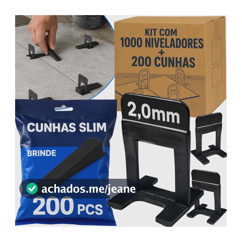 1000un Espaçador 2,0mm Nivelador Piso Porcelanato + 200 Cunhas Premium Acabamento fino Espaçador Slim Assentamento Porcelanato/Cerâmica e Azulejo Espasador assentar piso Nivelar Nivelamento 2,0mm