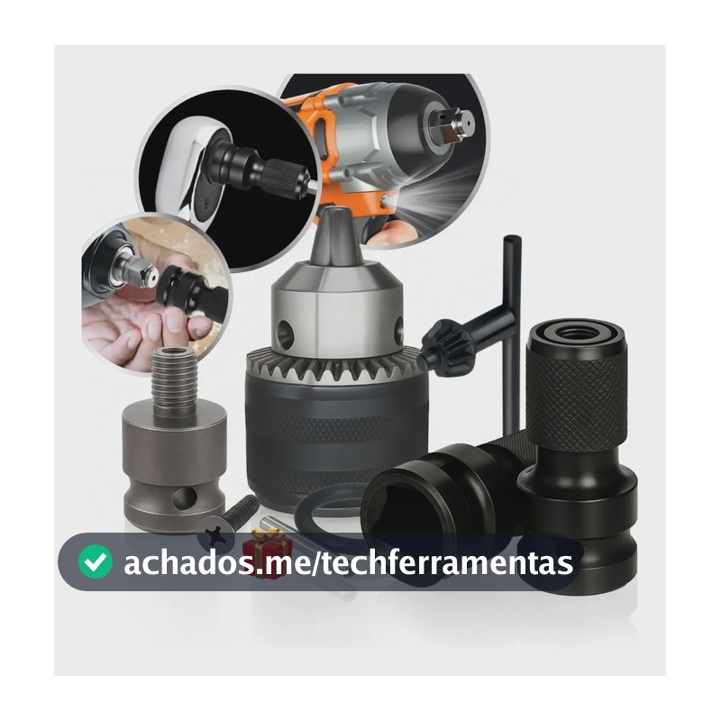 Kit Mandril Haste Soquete Adaptador Chave Impacto 1/2 - 1/4