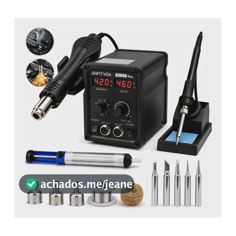Estação De Solda Com Ar Quente Antiestática 2 Em 1 8586d Pro Preto 220v