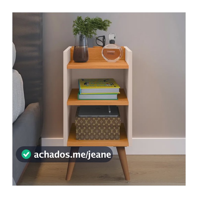 Mesa De Cabeceira Criado Max Quarto Com Suporte Celular Lux Acabamento Fosco Cor Off white/Cinamomo