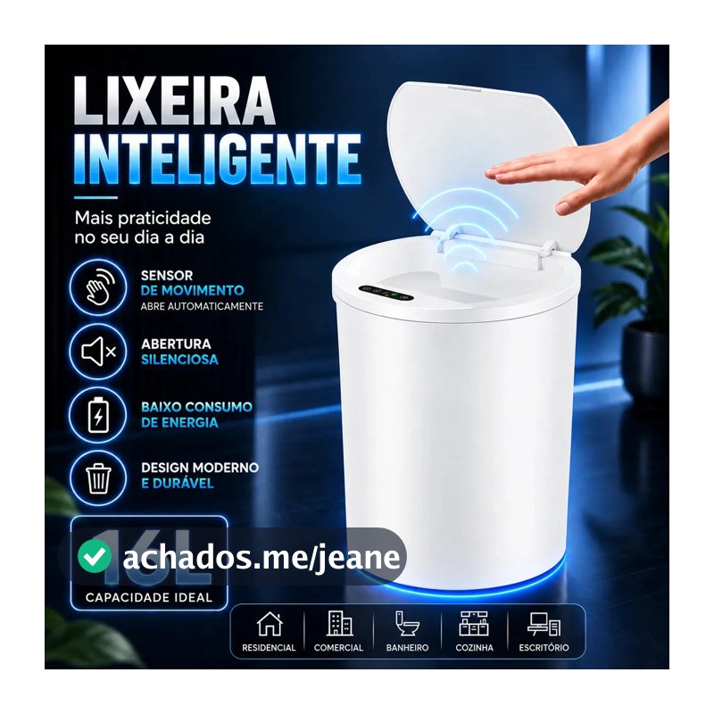 Lixeira Inteligente com Sensor 16L Cor Branco Durável e Moderna para Residencial e Comercial