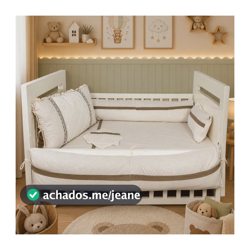 Kit Berço Americano 7 Peça Percal 200 Fios 100% Algodão Bebê Liso Capucino
