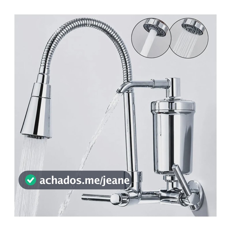 Torneira Gourmet Com Filtro Purificador de Água Flexível Pia Cozinha Bica De Parede 2 Jatos Cor Prateada Linha Premium - Marca Camperluz