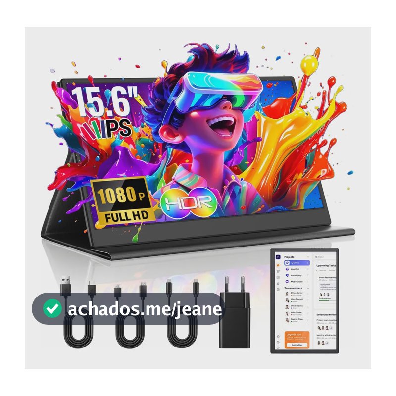 Monitor Portátil 15,6'' Full HD 1080P IPS MAIZHELUN, USB-C e HDMI, Monitor Gamer Ultrafino, Alto-Falantes Integrados, Capa Protetora, Segunda Tela para Laptop PC Mac Celular PS5/4 Xbox Switch