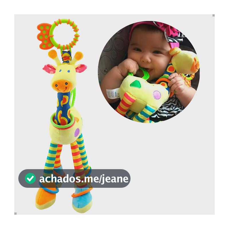 Girafinha Girafa Mordedor Chocalho Pelúcia Brinquedo De Bebê Amarelo Listrado