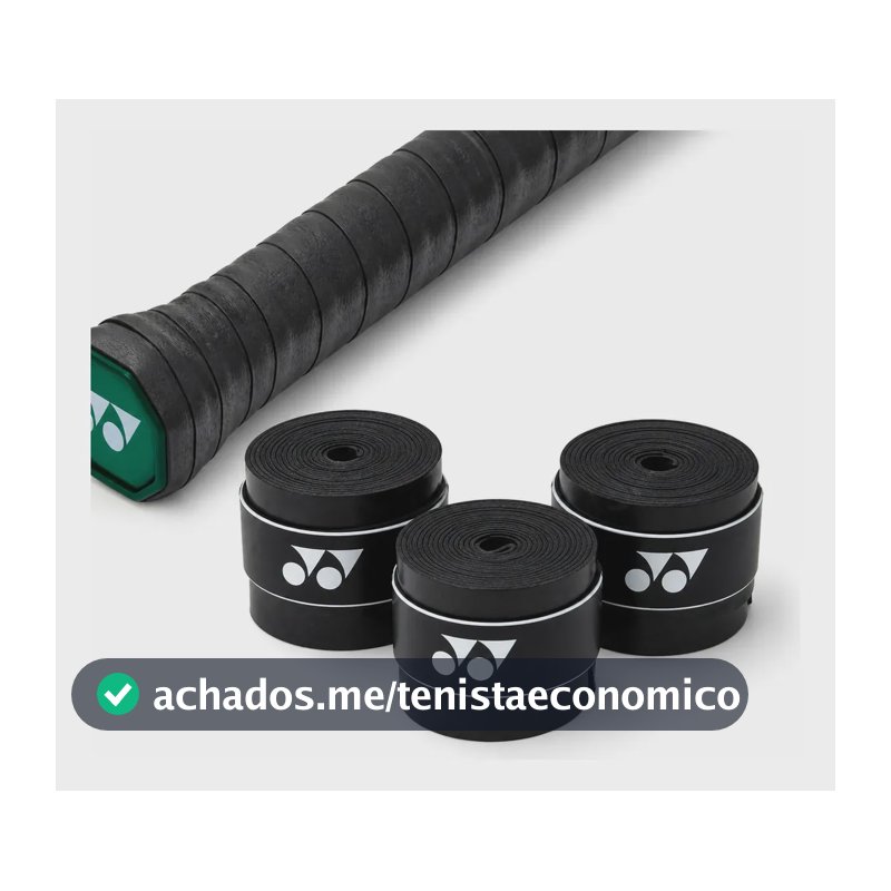 Kit 3 Overgrip Yonex Raquete Tênis Antiderrapante Preto - Tacky Liso
