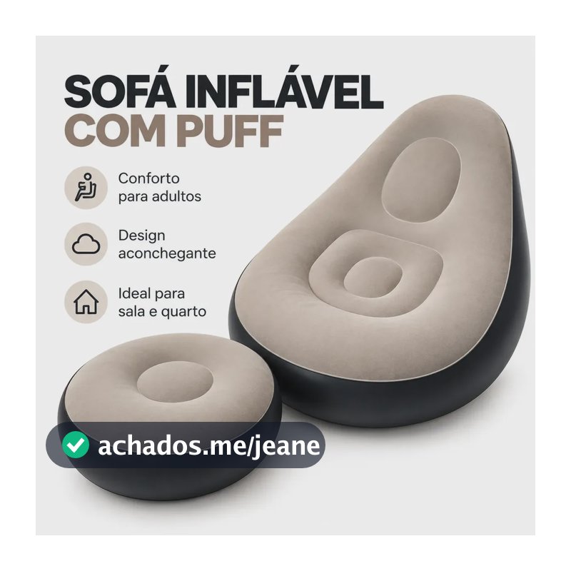 Poltrona Sofá Inflável Criança / Adolecente e Adulto com Puff e Bomba Manual Aveludado Suporta 100kg para Sala Quarto Gamer Descanso Camping Portátil Confortável - Holotv
