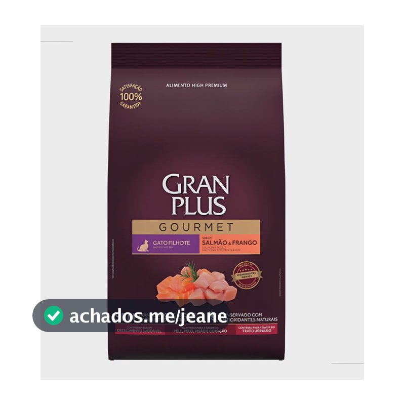 Ração Seca Filhote Gato Gran Plus Gourmet Salmão Frango 3kg 35% Proteína