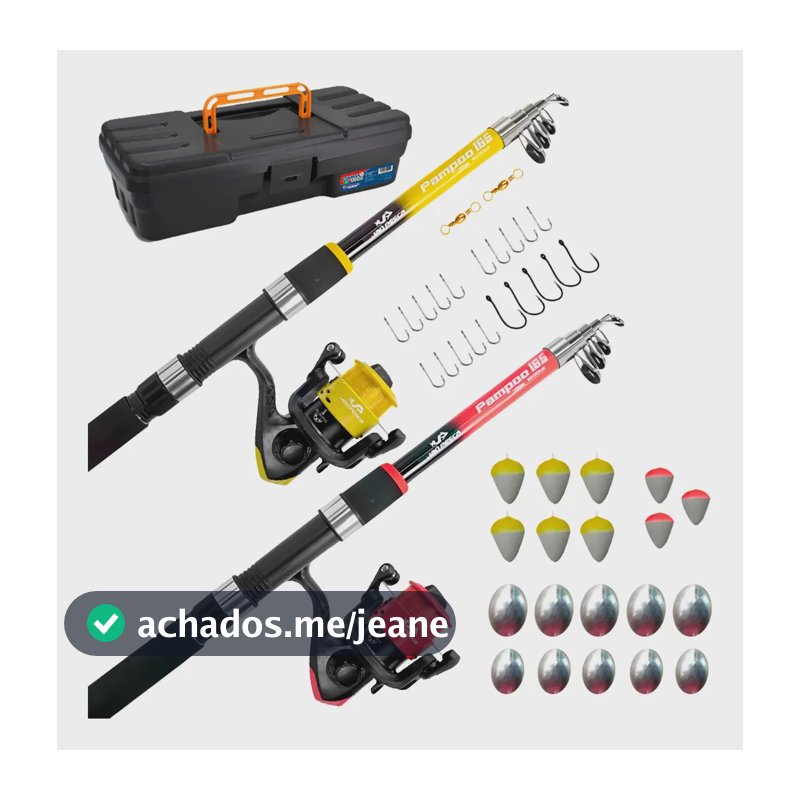 2 Kit Pesca Completo 2 Varas 10kg + 2 Molinetes Jp250 1-rol Vermelho/amarelo