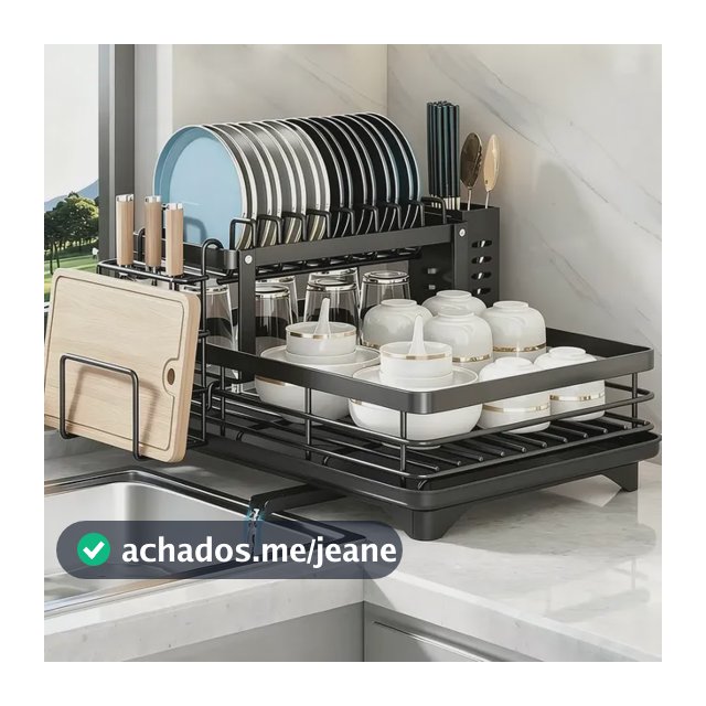 Escorredor Inox Organizador Louças 2andares Para Pia Cozinha Preto