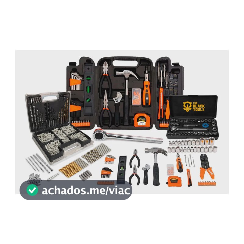 Kit Jogo De Ferramentas 129 Peças Com Jogo De 40 Soquetes Chaves E Kit 300 Peças Brocas E Buchas The Black Tools