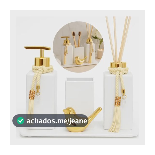 Kit Banheiro Luxo Branco C/ Difusor De Aromas Vaso E Bandeja