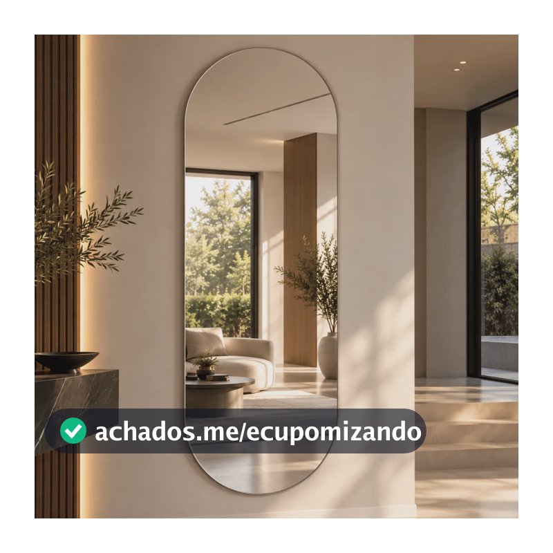 Espelho Mirano Oval Berlim 100x40cm Lapidado Design Moderno Suporte