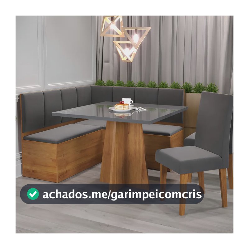 Conjunto Canto Alemão Viero Baú Mesa Vidro Quadrada 90cm 2 Cadeiras