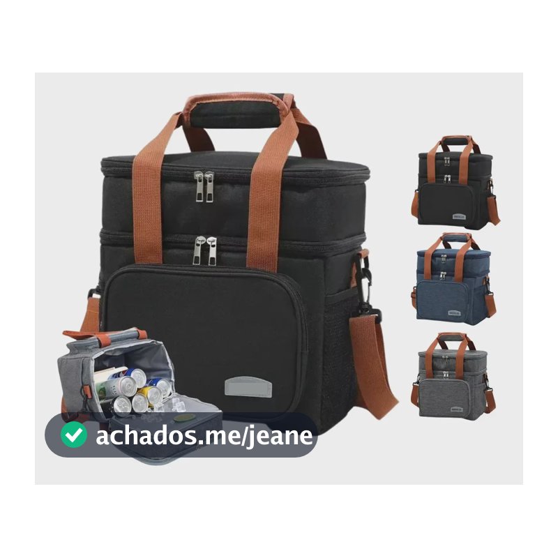 Bolsa Térmica Elegante Epsilon Transversal Alça De Ombro Marmita Bebida Academia Trabalho Cor Preto