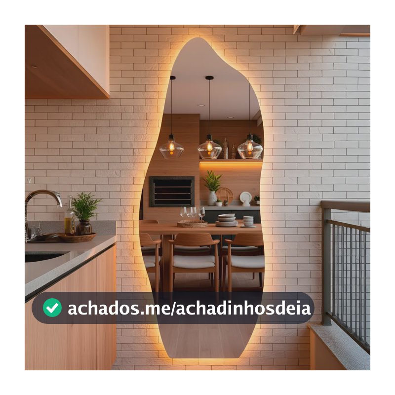 Espelho Orgânico com LED 170x70 cm Ideal para Quarto, Banheiro, Escritório, Hall e Sala - Modelo Flame com Iluminação LED Quente, Perfeito para Ambientes com Decoração Moderna