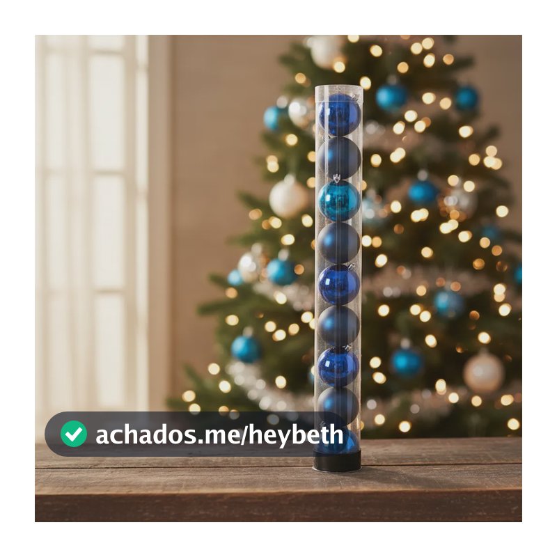 Cone Com 10 Bolas De Natal Azul 8cm Brilhantes P/ Arvore