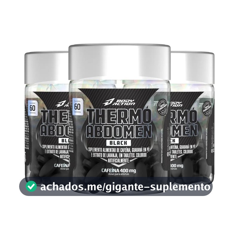 Kit 3x Thermo Abdomen Black 60 Comp 400mg Cafeína Bodyaction Sem Sabor