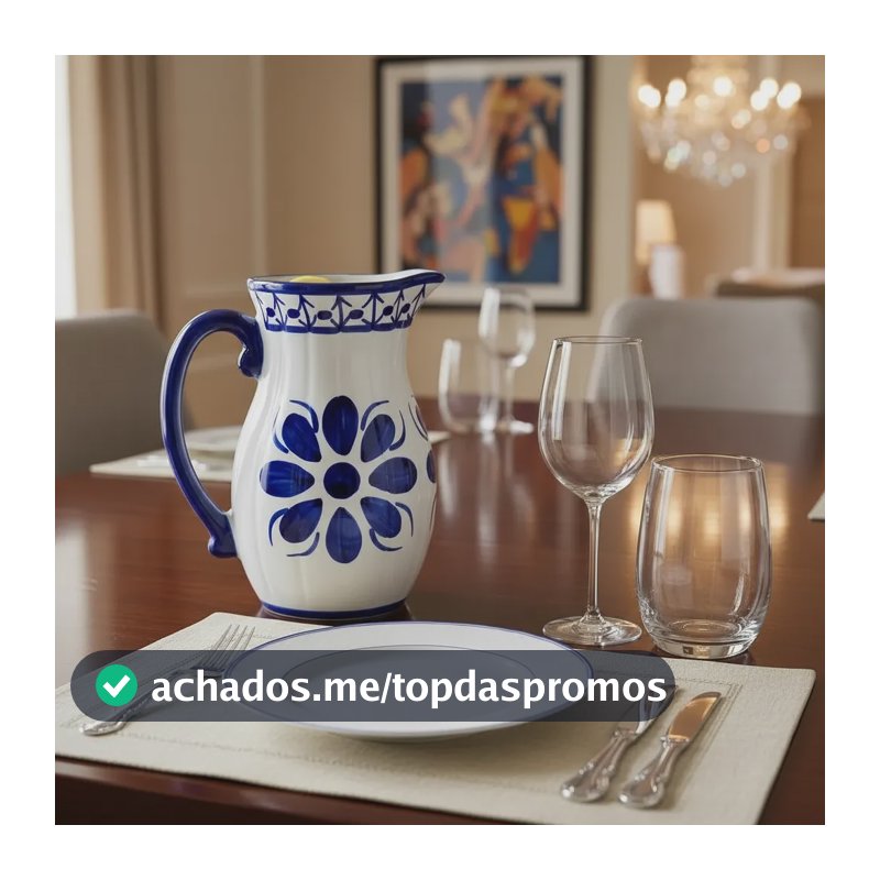 Jarra De Porcelana Àgua Leite Chá Azul Colonial 1000 Ml Azul