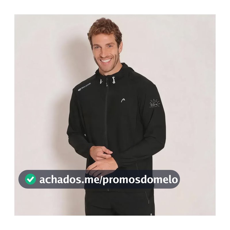 Jaqueta Microfibra Com Elastano Corta-vento Head Com Capuz Preto G Liso