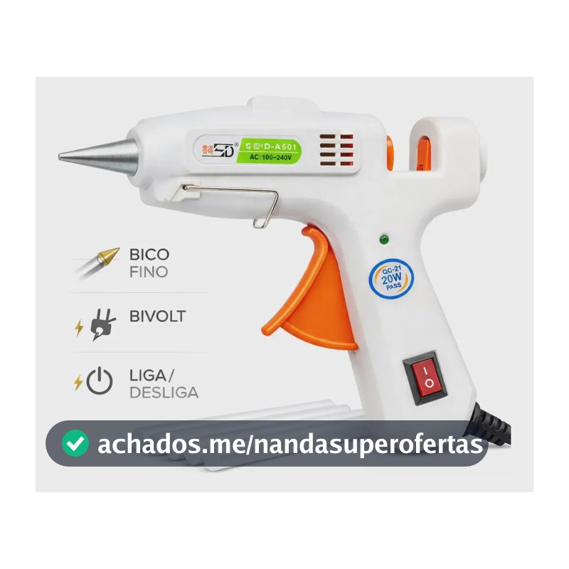 Pistola de Cola Quente 20W Bico Fino Bivolt com 5 Bastões 7mm Niadri Imports