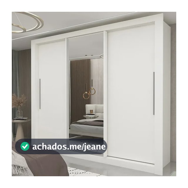 Guarda-roupa Casal Branco 3 Portas Corrediça Espelhada Milão MDF Yescasa