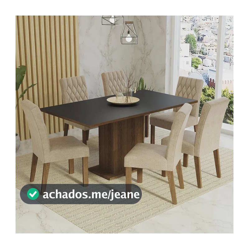 Conjunto Sala De Jantar Mesa Tampo De Madeira 6 Cadeiras Marrom
