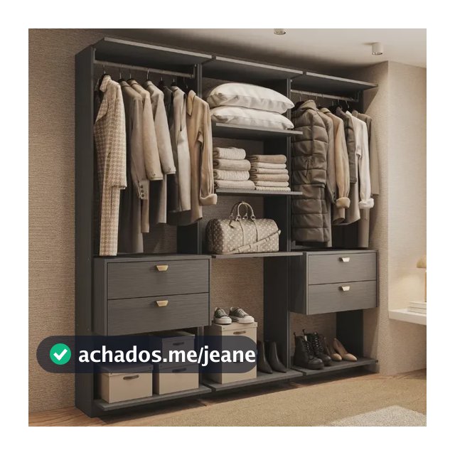 Guarda-roupas Closet Modulado Alasca 180cm 3 Peças Com 4 Gavetas Laterais E Cabideiros Preto Touch Carraro