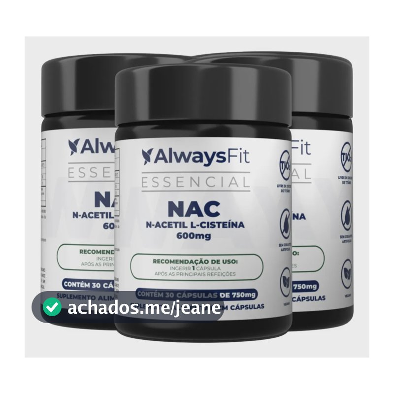 Kit 3x Nac Alwaysfit 600mg - N-acetil L-cisteína - 90 Cáps Sem Sabor